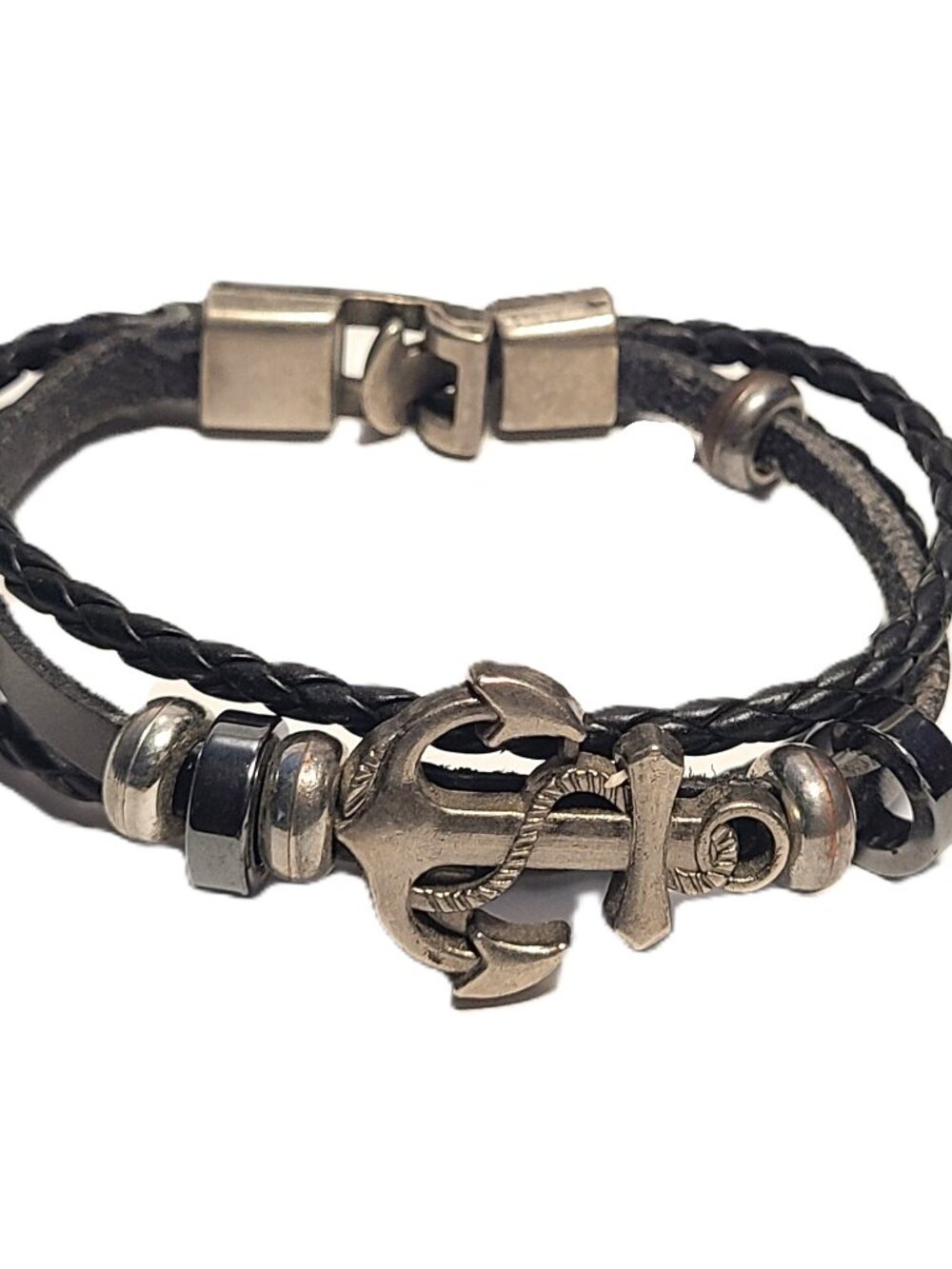 Multiple Strand Black NAVY Miliary Anchor Rope Bead Bracelet Charm Braided